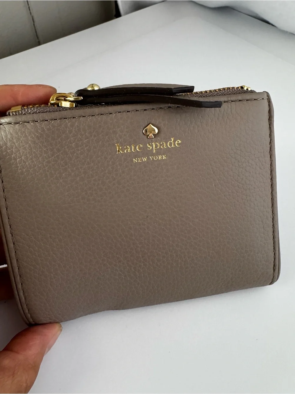 kate spade Taupe Leather Zip Compact Wallet